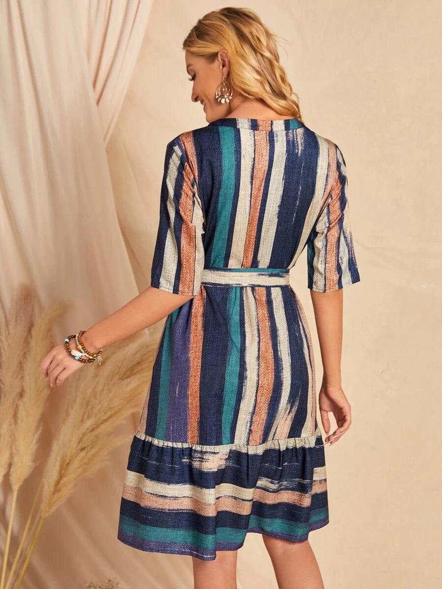 WesternStitch Brush Print Belted Ruffle Hem Dress WesternStitch WesternStitch Brush Print Belted Ruffle Hem Dress WesternStitch