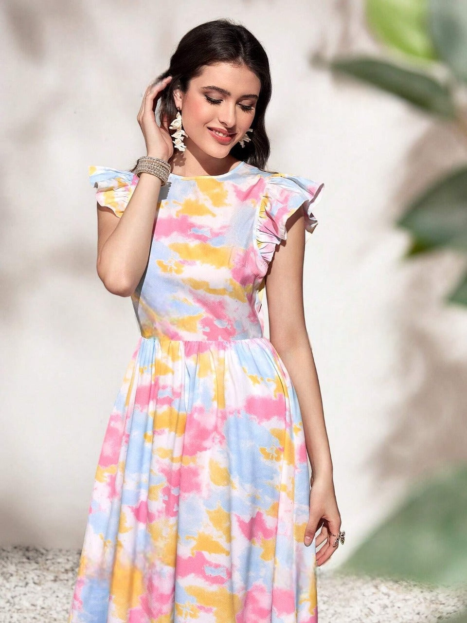 WesternStitch Round Neck Tie Ruffle Hem A Line Dress Short Sleeve Long Dress WesternStitch WesternStitch Round Neck Tie Ruffle Hem A Line Dress Short Sleeve Long Dress WesternStitch