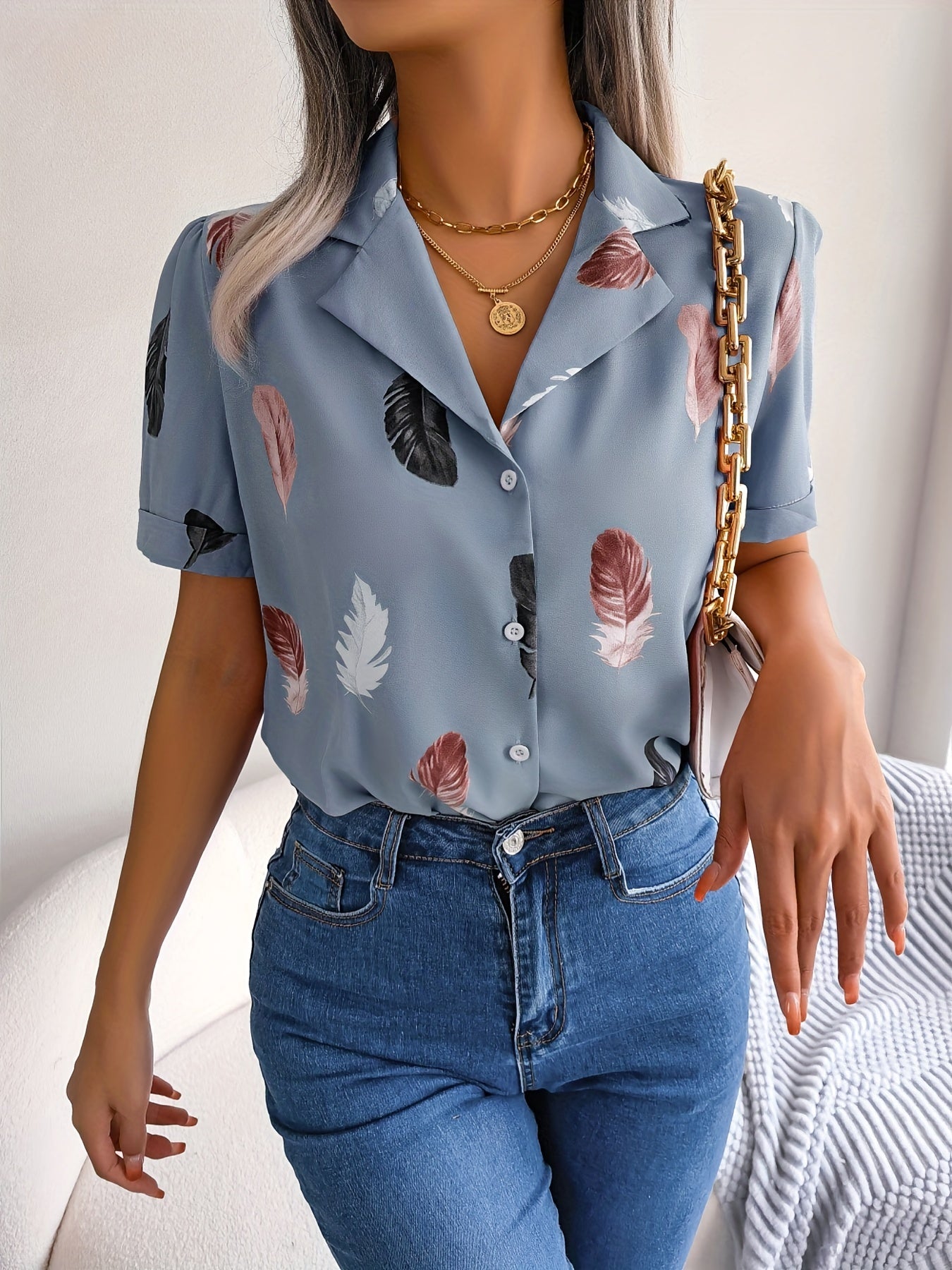 WesternStitch Feather Print Light Blue Shirt WesternStitch WesternStitch Feather Print Light Blue Shirt WesternStitch