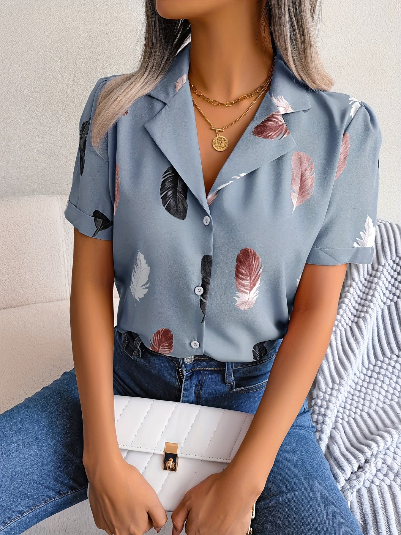 WesternStitch Feather Print Light Blue Shirt WesternStitch WesternStitch Feather Print Light Blue Shirt WesternStitch