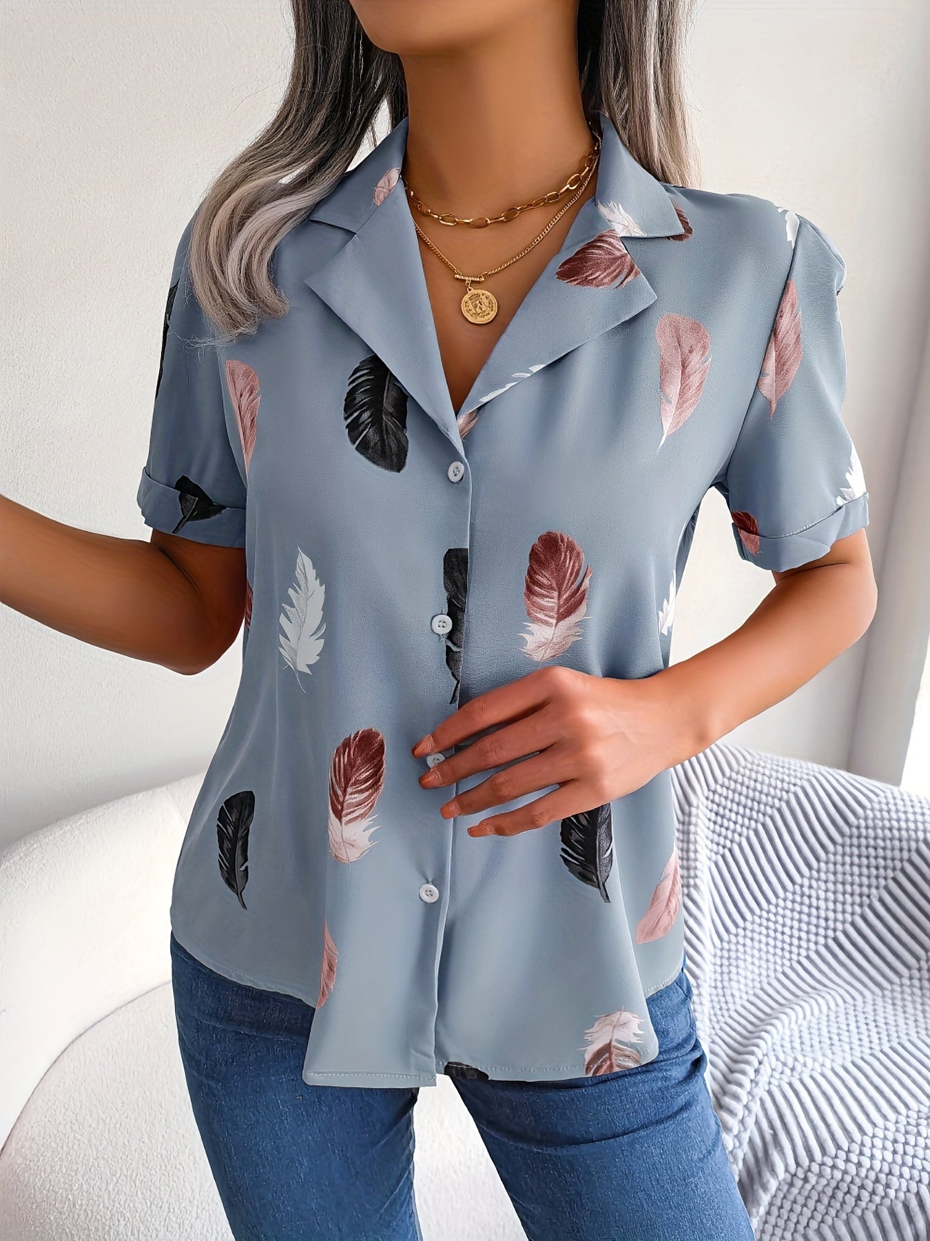 WesternStitch Feather Print Light Blue Shirt WesternStitch WesternStitch Feather Print Light Blue Shirt WesternStitch