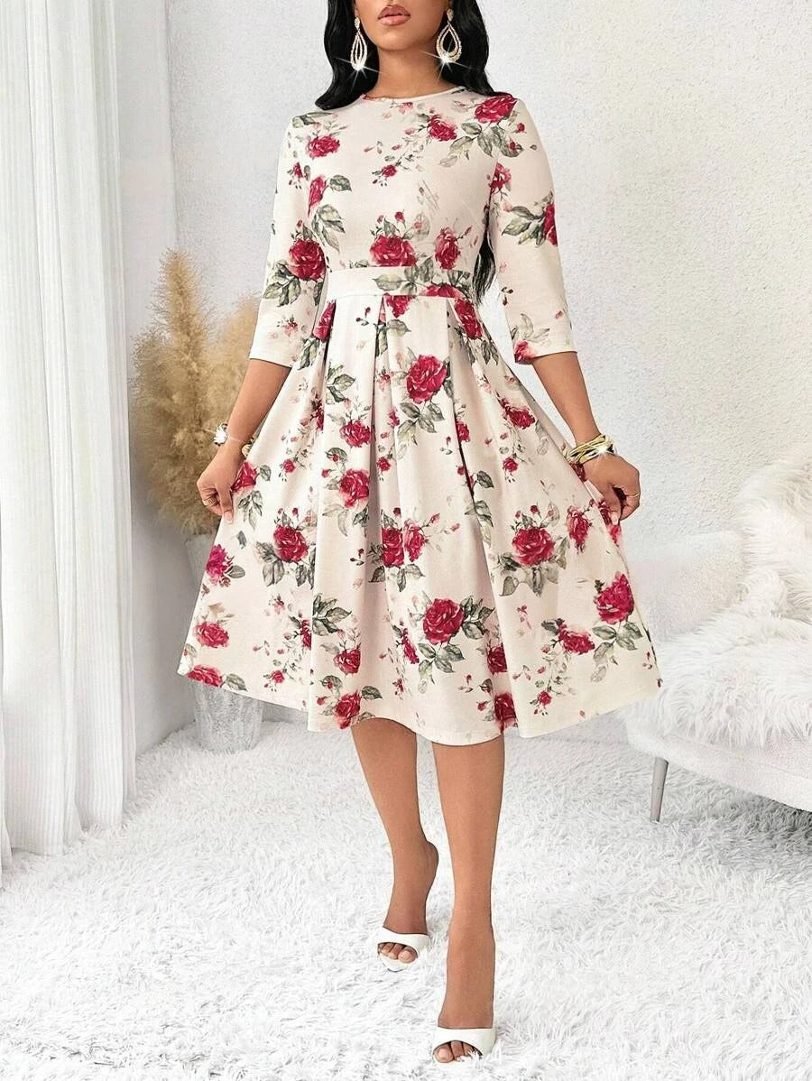 WesternStitch Women's Floral Vintage Dress Elegant Midi Evening Dress 3/4 Sleeves WesternStitch WesternStitch Women's Floral Vintage Dress Elegant Midi Evening Dress 3/4 Sleeves WesternStitch