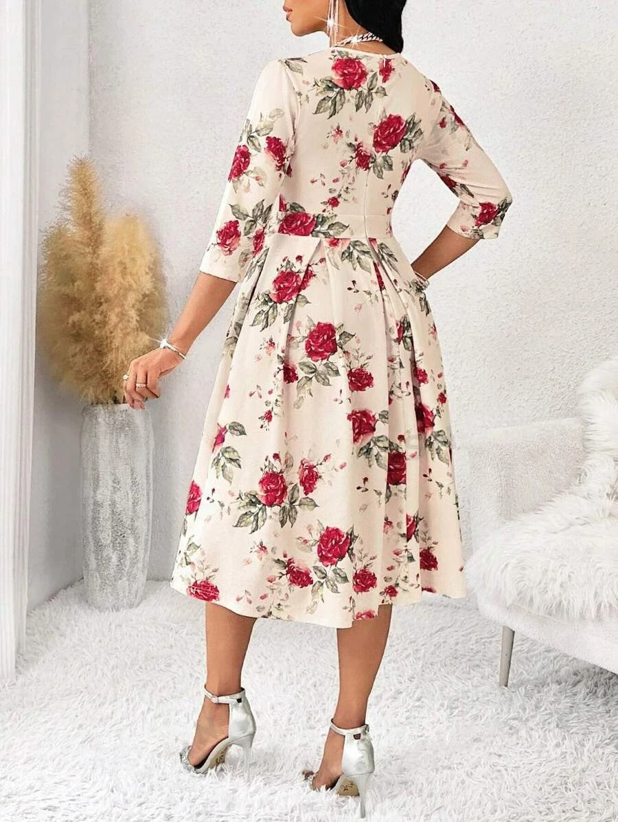 WesternStitch Women's Floral Vintage Dress Elegant Midi Evening Dress 3/4 Sleeves WesternStitch WesternStitch Women's Floral Vintage Dress Elegant Midi Evening Dress 3/4 Sleeves WesternStitch
