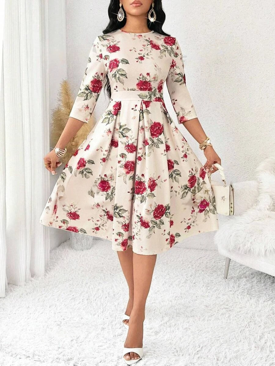 WesternStitch Women's Floral Vintage Dress Elegant Midi Evening Dress 3/4 Sleeves WesternStitch WesternStitch Women's Floral Vintage Dress Elegant Midi Evening Dress 3/4 Sleeves WesternStitch