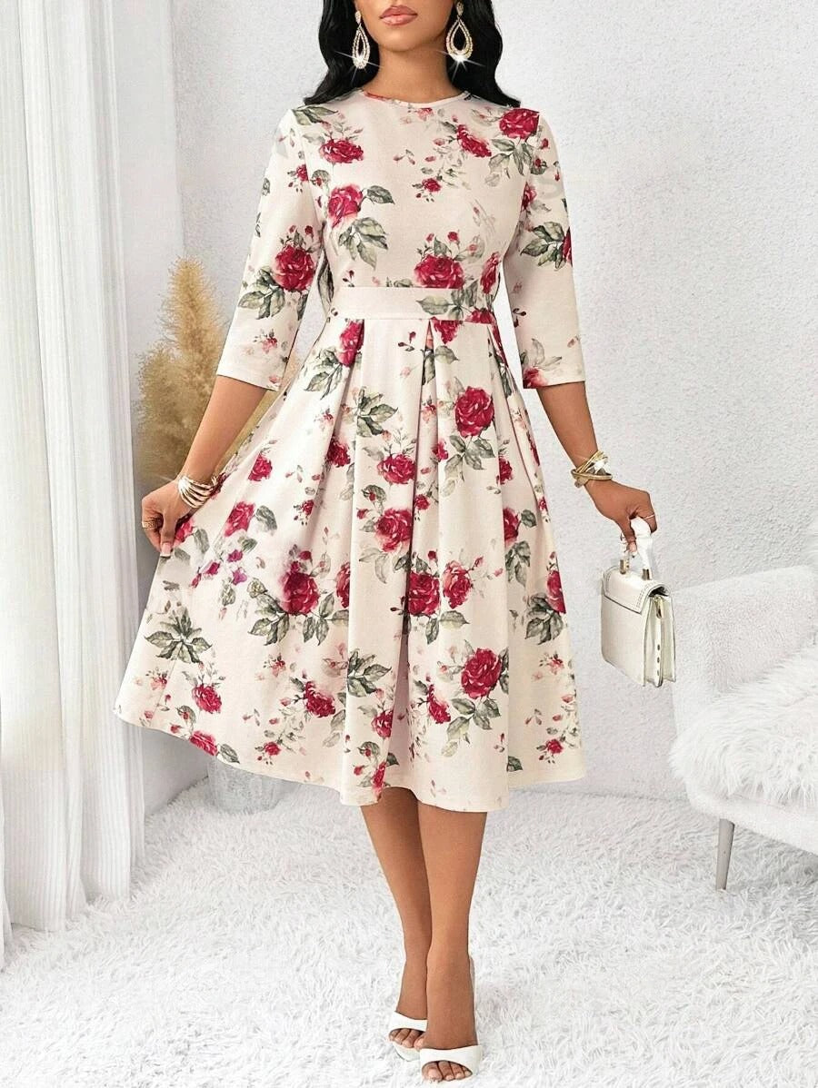 WesternStitch Women's Floral Vintage Dress Elegant Midi Evening Dress 3/4 Sleeves WesternStitch WesternStitch Women's Floral Vintage Dress Elegant Midi Evening Dress 3/4 Sleeves WesternStitch