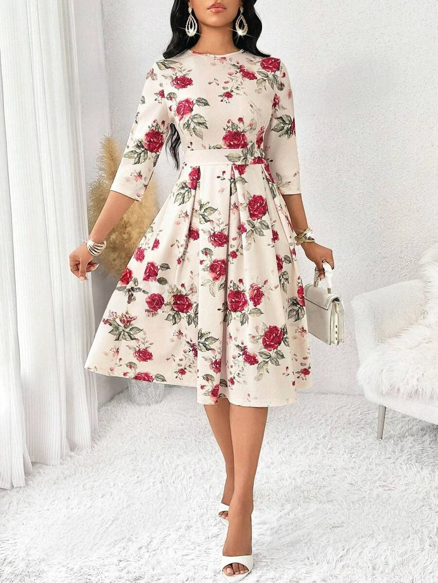 WesternStitch Women's Floral Vintage Dress Elegant Midi Evening Dress 3/4 Sleeves WesternStitch WesternStitch Women's Floral Vintage Dress Elegant Midi Evening Dress 3/4 Sleeves WesternStitch