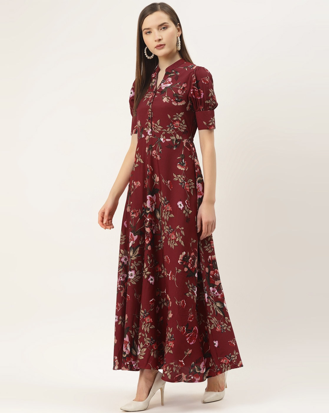WesternStitch Crepe Floral Printed Full Length Fit & Flared Western Maxi Dress WesternStitch WesternStitch Crepe Floral Printed Full Length Fit & Flared Western Maxi Dress WesternStitch