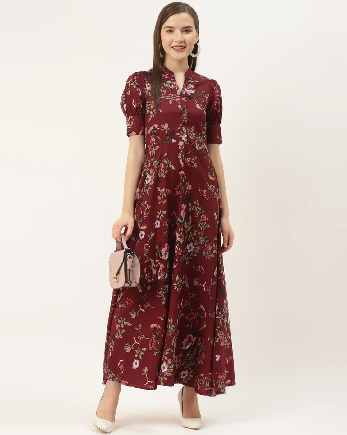 WesternStitch Crepe Floral Printed Full Length Fit & Flared Western Maxi Dress WesternStitch WesternStitch Crepe Floral Printed Full Length Fit & Flared Western Maxi Dress WesternStitch