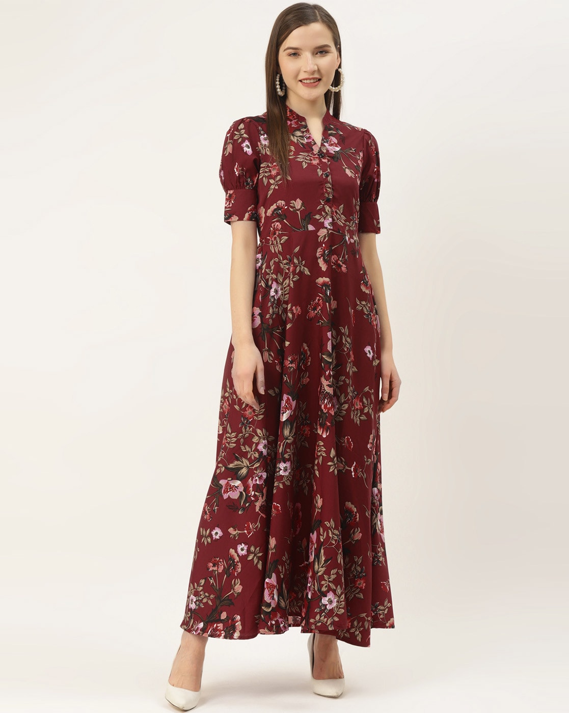 WesternStitch Crepe Floral Printed Full Length Fit & Flared Western Maxi Dress WesternStitch WesternStitch Crepe Floral Printed Full Length Fit & Flared Western Maxi Dress WesternStitch
