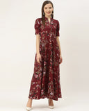 WesternStitch Crepe Floral Printed Full Length Fit & Flared Western Maxi Dress WesternStitch WesternStitch Crepe Floral Printed Full Length Fit & Flared Western Maxi Dress WesternStitch