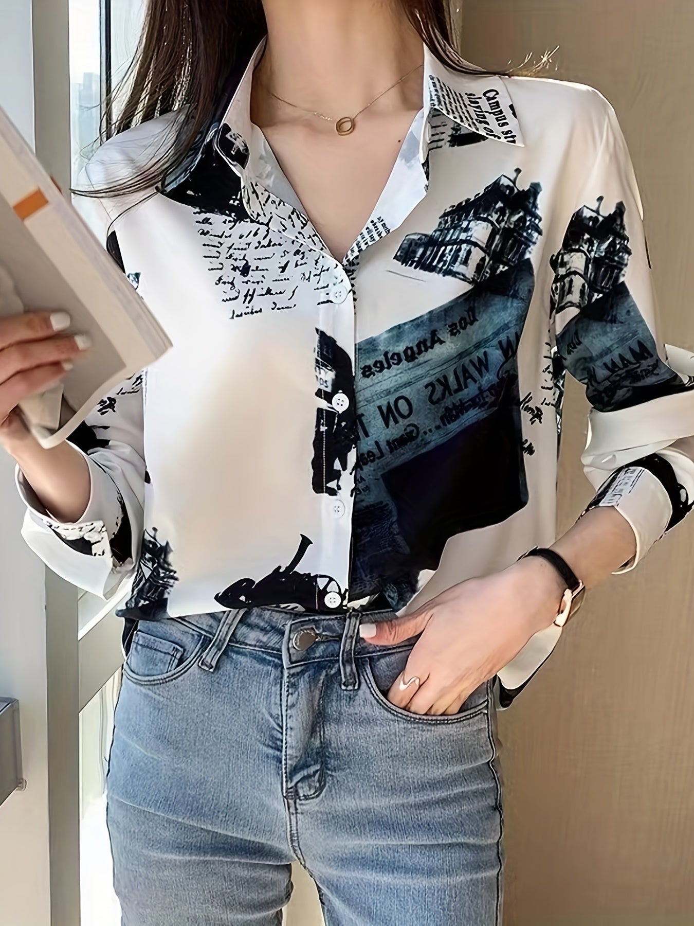 WesternStitch Women's Monochrome Vintage Print Shirt WesternStitch WesternStitch Women's Monochrome Vintage Print Shirt WesternStitch