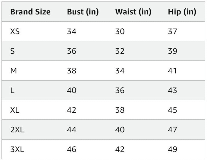 Size Chart Size Chart