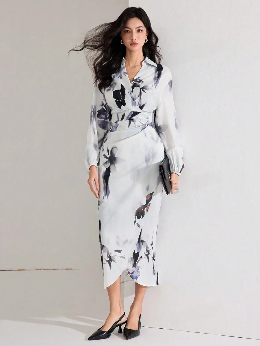 WesternStitch Women's Fall Elegant Floral Print Lantern Sleeve Long Dress WesternStitch WesternStitch Women's Fall Elegant Floral Print Lantern Sleeve Long Dress WesternStitch