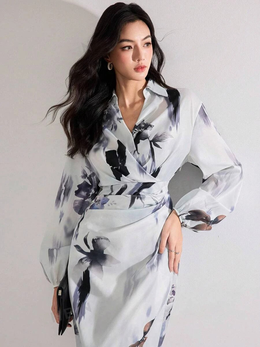 WesternStitch Women's Fall Elegant Floral Print Lantern Sleeve Long Dress WesternStitch WesternStitch Women's Fall Elegant Floral Print Lantern Sleeve Long Dress WesternStitch