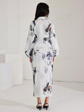 WesternStitch Women's Fall Elegant Floral Print Lantern Sleeve Long Dress WesternStitch WesternStitch Women's Fall Elegant Floral Print Lantern Sleeve Long Dress WesternStitch