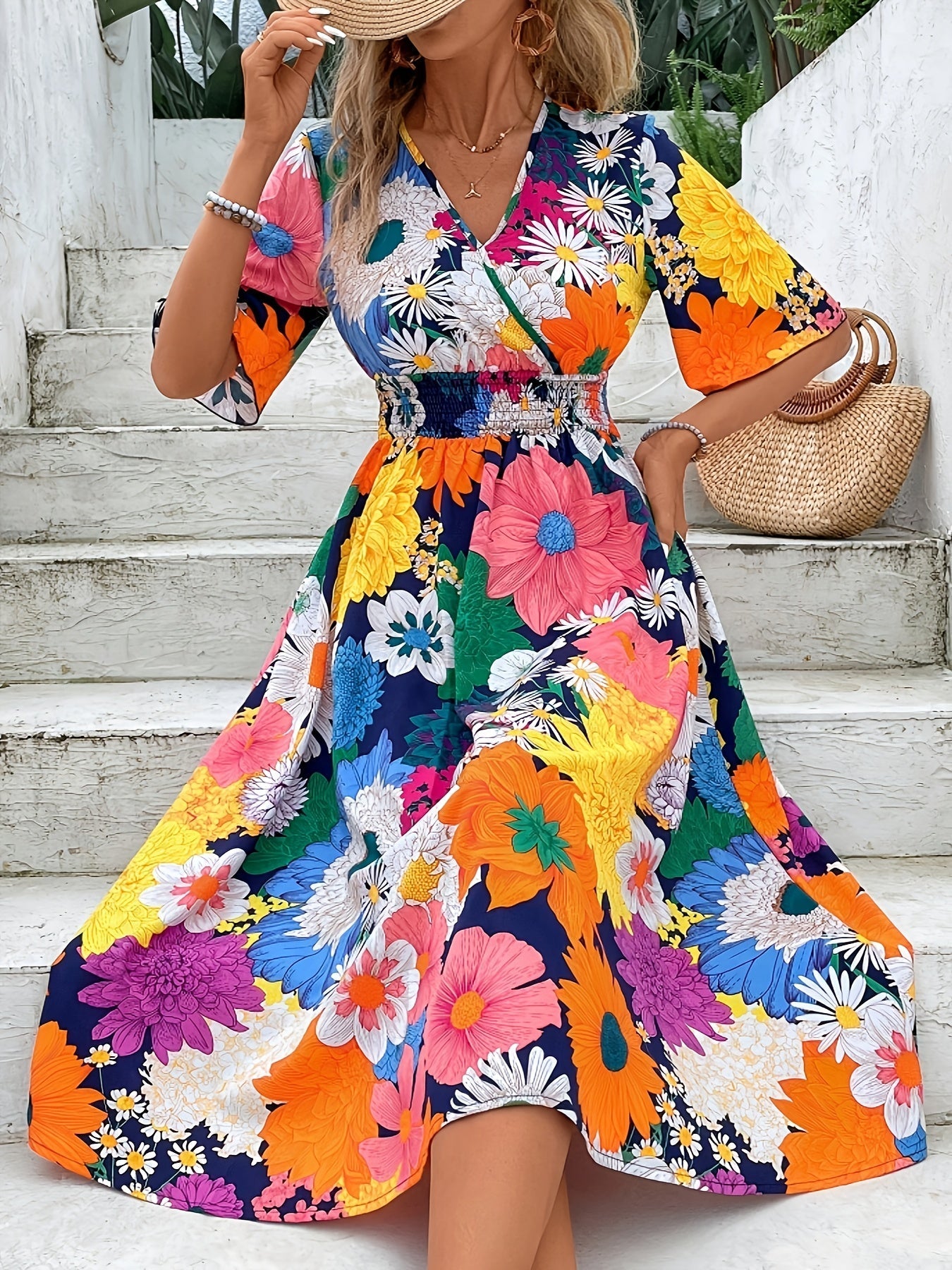 WesternStitch Vibrant Floral Flare Midi Dress WesternStitch WesternStitch Vibrant Floral Flare Midi Dress WesternStitch
