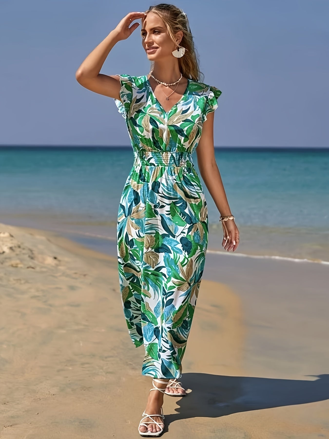 WesternStitch Tropical Leaf Print Beach Maxi Dress WesternStitch WesternStitch Tropical Leaf Print Beach Maxi Dress WesternStitch