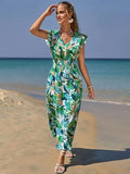 WesternStitch Tropical Leaf Print Beach Maxi Dress WesternStitch WesternStitch Tropical Leaf Print Beach Maxi Dress WesternStitch
