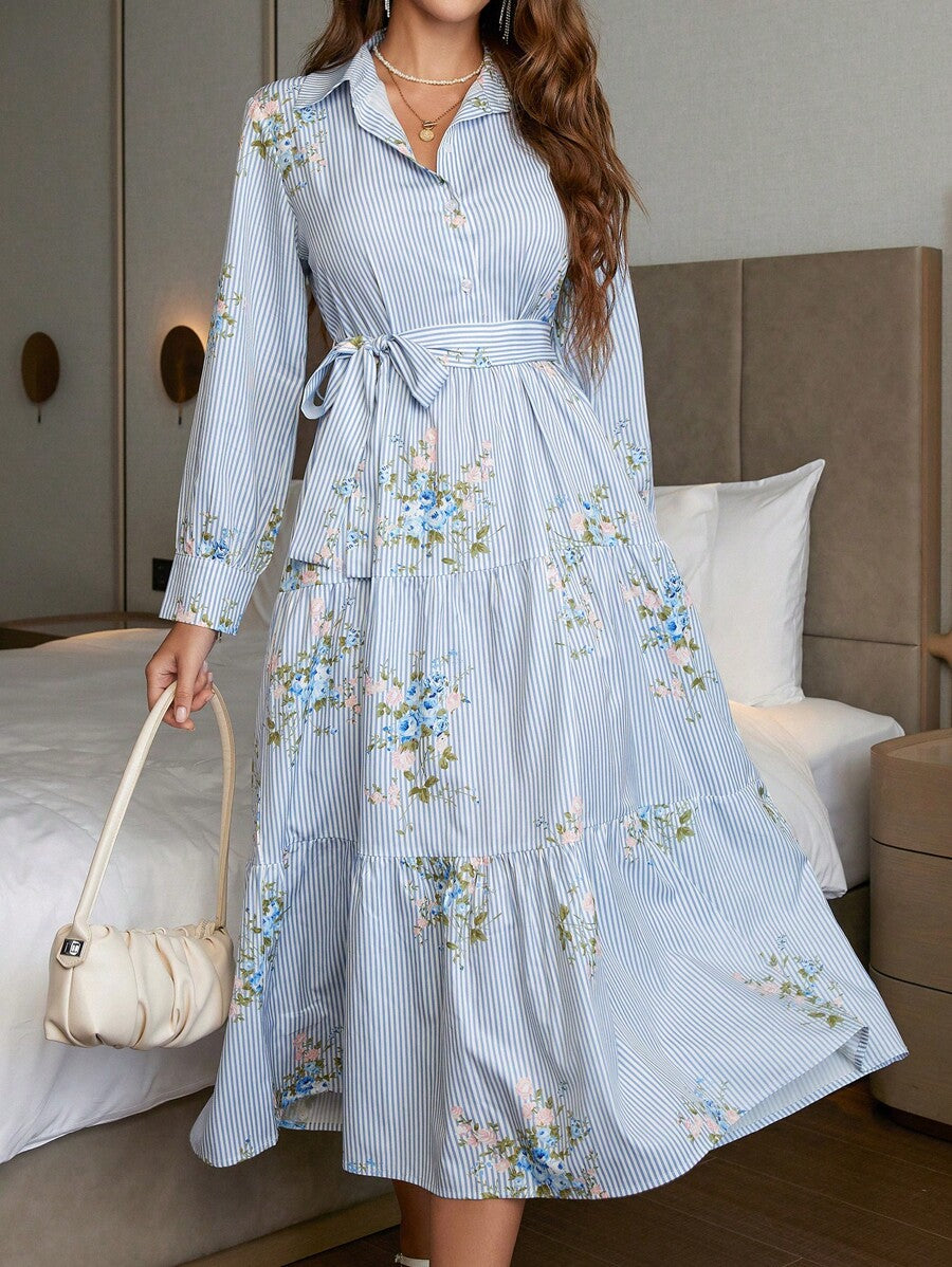 WesternStitch Floral Print Ruffle Hem Belted Dress WesternStitch WesternStitch Floral Print Ruffle Hem Belted Dress WesternStitch