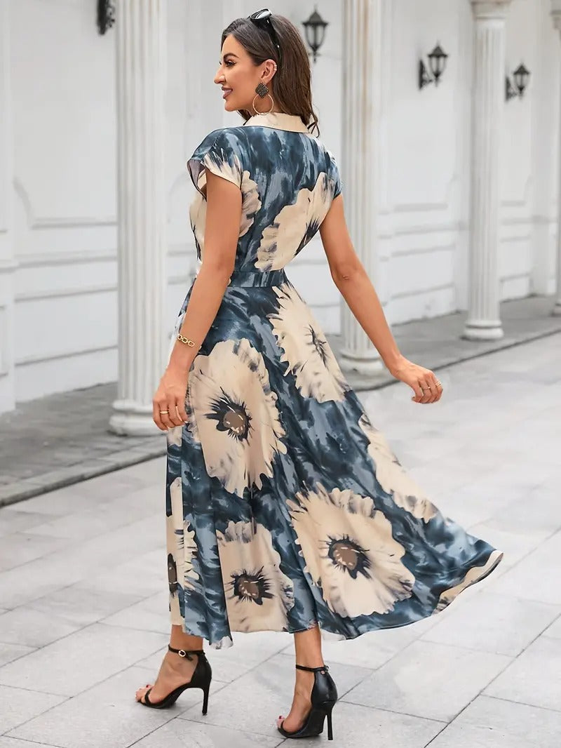 WesternStitch Cotton Fit and Flare Printed Cap Sleeve Coller-Neck Casual Maxi Dress WesternStitch WesternStitch Cotton Fit and Flare Printed Cap Sleeve Coller-Neck Casual Maxi Dress WesternStitch