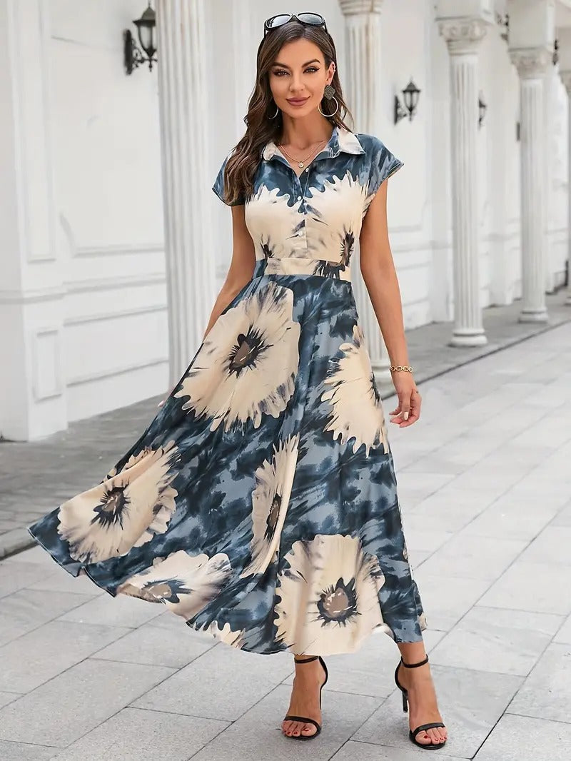 WesternStitch Cotton Fit and Flare Printed Cap Sleeve Coller-Neck Casual Maxi Dress WesternStitch WesternStitch Cotton Fit and Flare Printed Cap Sleeve Coller-Neck Casual Maxi Dress WesternStitch