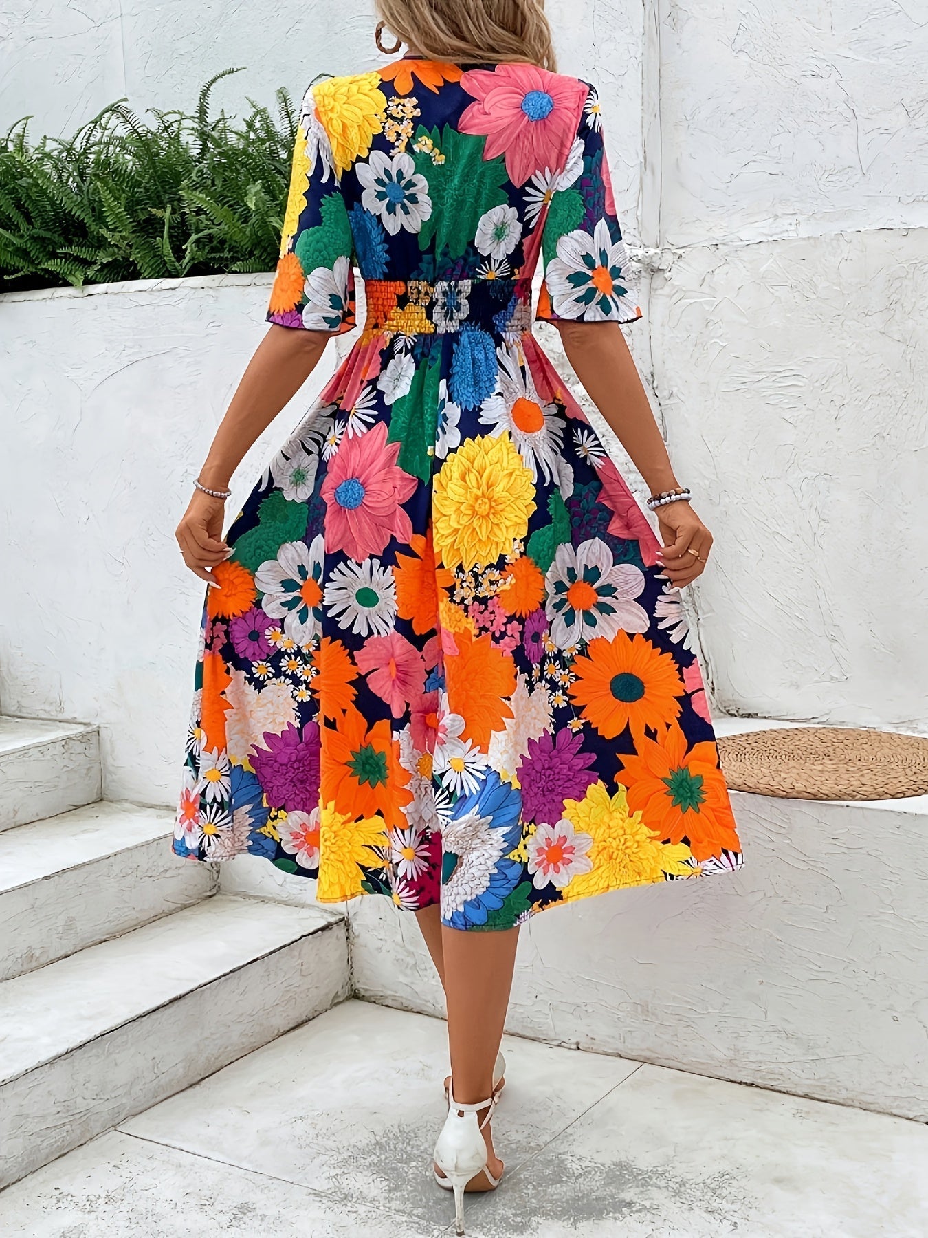 WesternStitch Vibrant Floral Flare Midi Dress WesternStitch