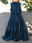WesternStitch Plus Solid Tiered Hem Belted Maxi Dress WesternStitch