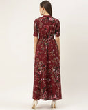 WesternStitch Crepe Floral Printed Full Length Fit & Flared Western Maxi Dress WesternStitch