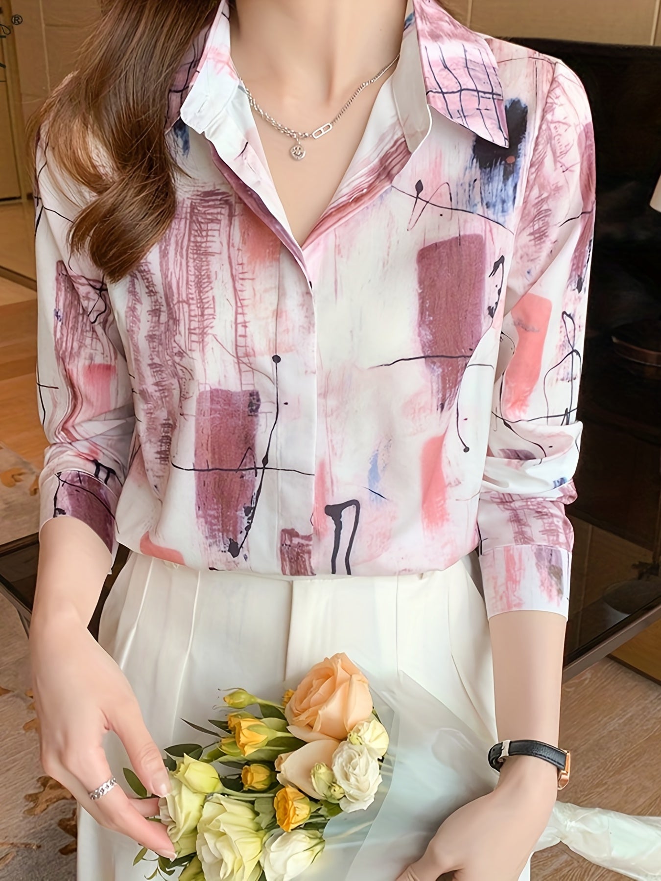 WesternStitch Elegant Abstract Print Satin Shirt WesternStitch