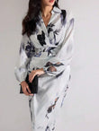 WesternStitch Women's Fall Elegant Floral Print Lantern Sleeve Long Dress WesternStitch