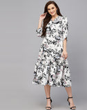WesternStitch Women's Crepe Floral Printed Ruffled Western Maxi Dress WesternStitch
