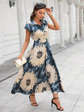 WesternStitch Cotton Fit and Flare Printed Cap Sleeve Coller-Neck Casual Maxi Dress WesternStitch