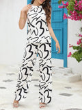 WesternStitch Rayon Sketch Graphic Wide Leg Sleeveless Casual Top Trouser Set WesternStitch