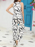 WesternStitch Rayon Sketch Graphic Wide Leg Sleeveless Casual Top Trouser Set WesternStitch