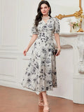 WesternStitch Cotton Fit and Flare Printed Cap Sleeve Coller-Neck Casual Maxi Dress WesternStitch
